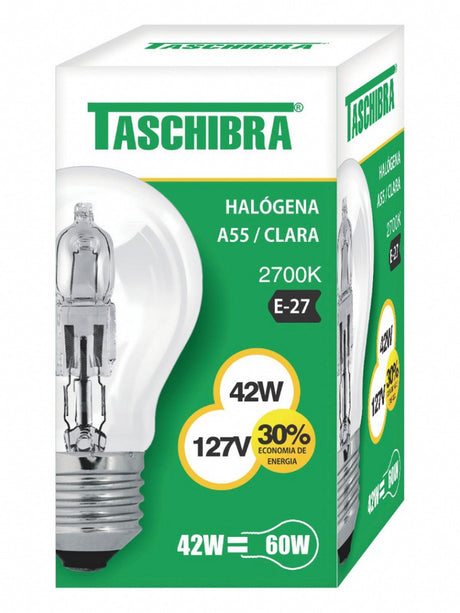 LAMPADA HALOGENA A55 42W 127V TASCHIBRA