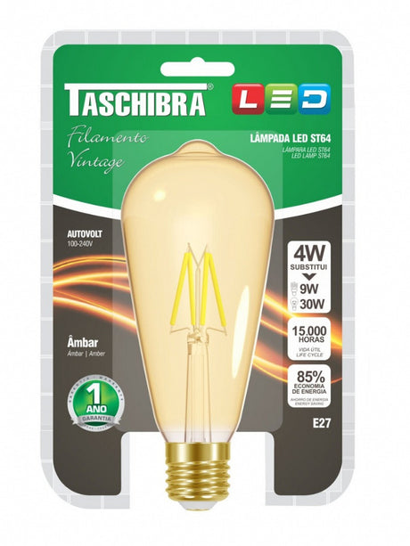 LAMPADA TASCHIBRA LED FILAM.VINTAGE ST64 AUTOVOLT AMBAR 4W