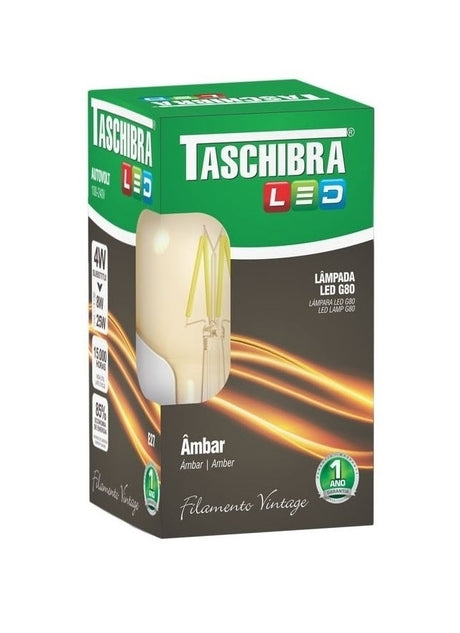 LAMPADA TASCHIBRA LED FILAM.VINTAGE GLOBO G80 AUTOVOLT 4W AM