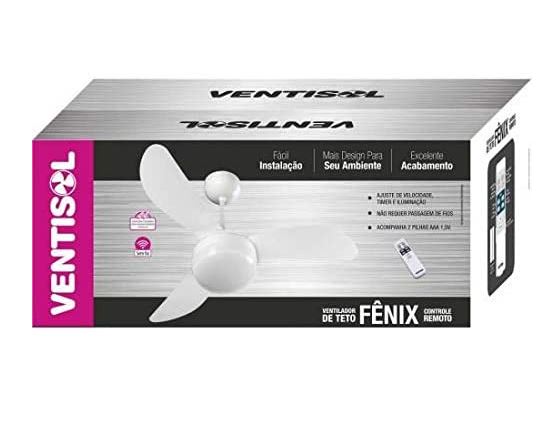 VENTILADOR TETO VENTISOL FENIX 3P 127V BRANCO C/ CONTROLE RE