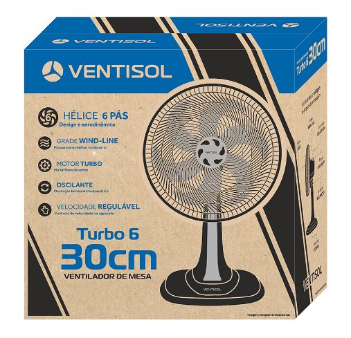 VENTILADOR VENTISOL OSC MESA TURBO 6P 30CM 127V BRANCO/CINZA