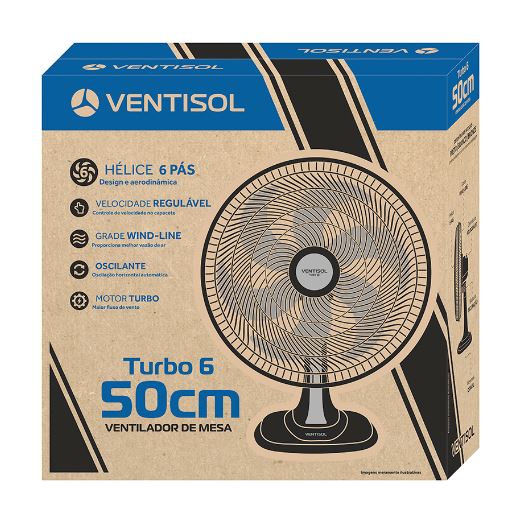 VENTILADOR VENTISOL OSC MESA TURBO 6P 50CM 127V PRETO/CINZA