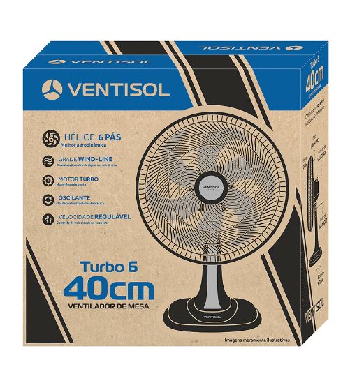 VENTILADOR VENTISOL OSC MESA TURBO 6P 40CM 127V PRETO/CINZA