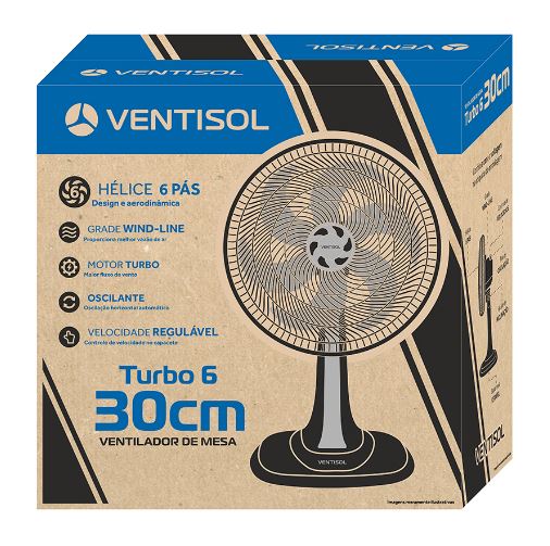 VENTILADOR VENTISOL OSC MESA TURBO 6P 30CM 220V PRETO/CINZA