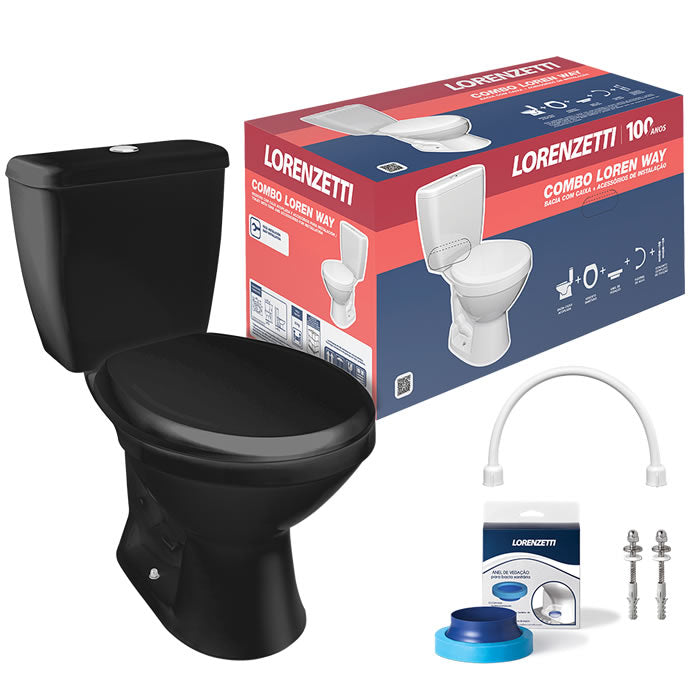 LORENZETTI KIT COMPLETO BACIA C/ CX.ACOPLADA LOREN WAY PRETO