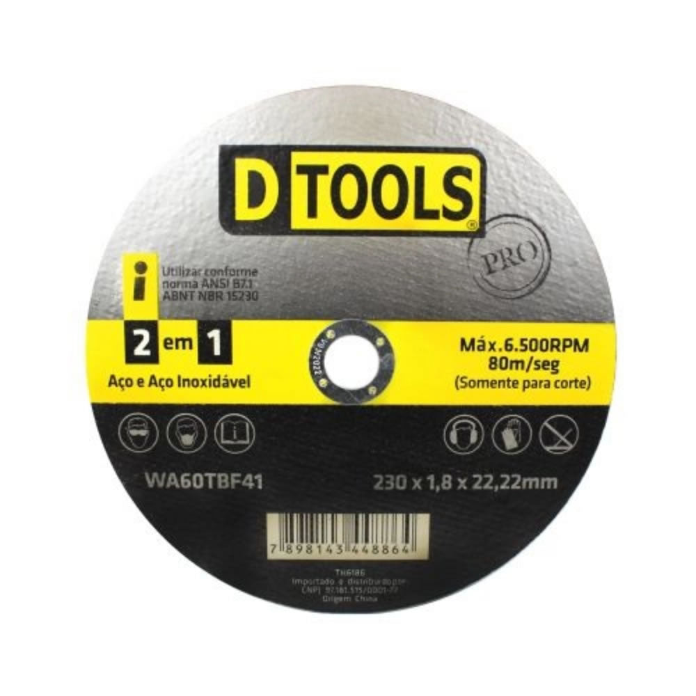 DISCO CORTE DTOOLS AÇO / INOX 9X1,8MM