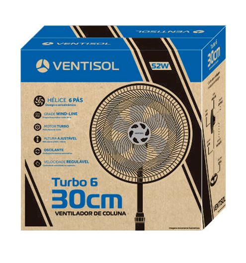 VENTILADOR VENTISOL OSC COLUNA 6P 30CM TURBO 127V PRETO