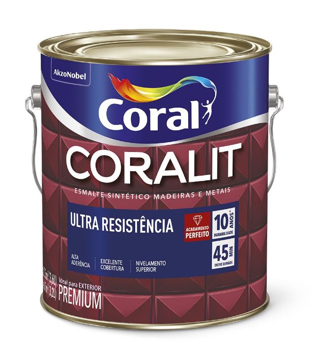 Tinta Esmalte Sintético Coralit Ultra Resistência Alto Brilho 3,6L - Cinza Medio