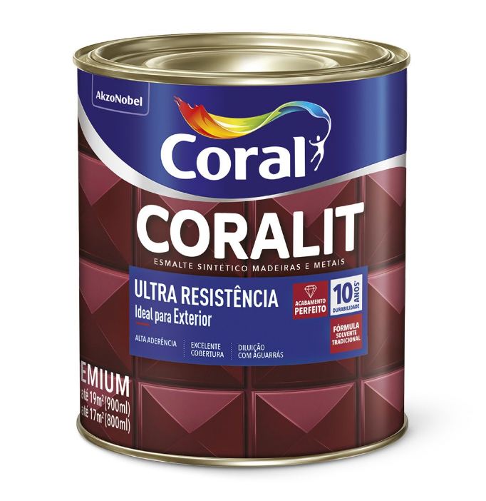 Tinta Esmalte Sintético Coralit Ultra Resistência Alto Brilho 900ml - Marrom Conhaque