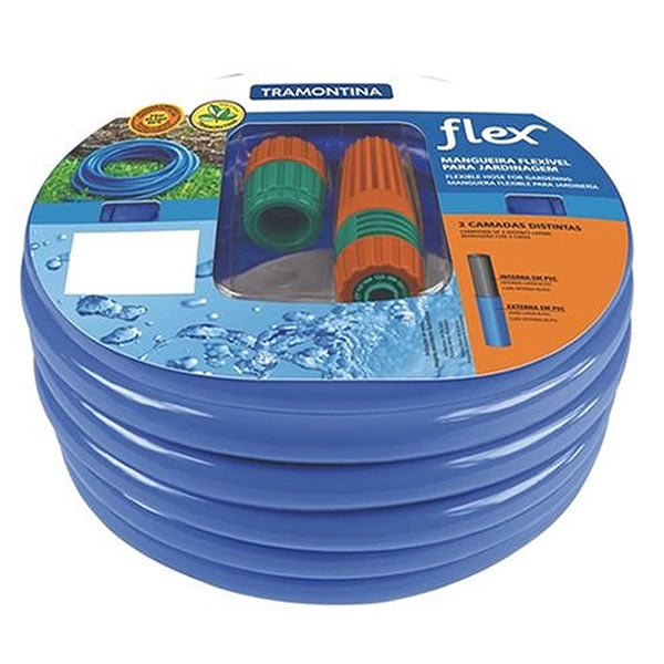 MANGUEIRA JARDIM FLEX AZUL 10M C/ENGATES TRAMONTINA