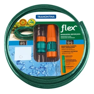 Mangueira 3 Camadas Flex Verde Pvc com Engates Rosqueados e Esguicho 15 M - Tramontina