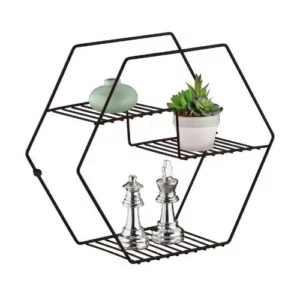 Nicho Decorativo Preto Fosco Hexagonal 16x39x35cm